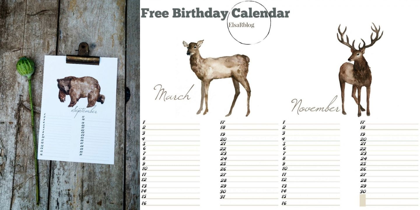 logboek Gepensioneerd het ergste Free Birthday Calendar (verjaardagskalender) - Free printables – ElsaRblog